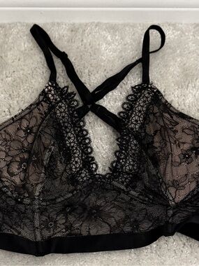 Victoria's Secret Black Floral Lace Bralette with Crisscross Straps